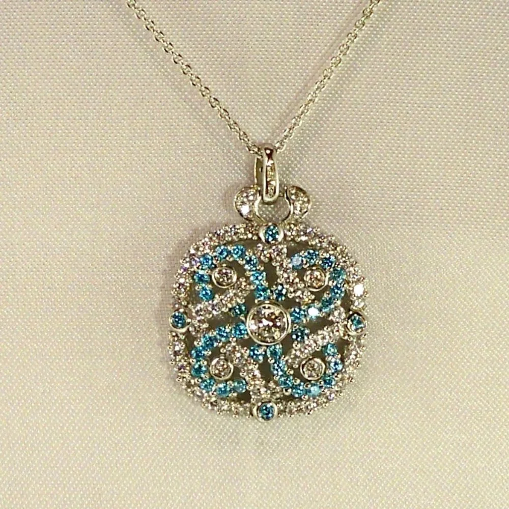 NEW Blue Cubic Zirconias Bezel Silver DESIGNER Necklace